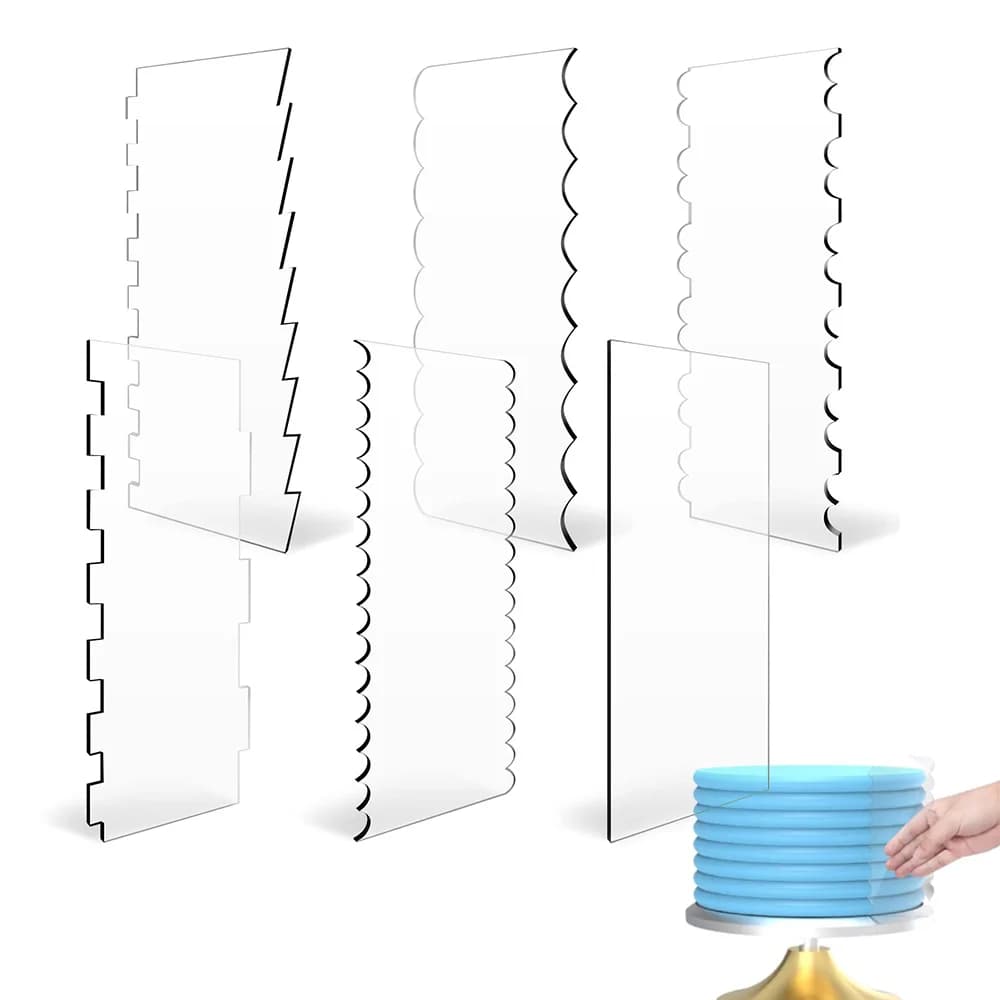 2pcs Acrylic Cake Scraper Set Decorating Contour Stripe Cake Comb Saw Tooth Smoother Buttercream Frosting Scraper cake tools