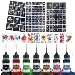 Long-Lasting Temporary Tattoo Inks with 3 Tattoo Stickers Kit, Freehand Painting Gel for Makeup Trend Party Tattoos for Face Bod