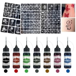 Long-Lasting Temporary Tattoo Inks with 3 Tattoo Stickers Kit, Freehand Painting Gel for Makeup Trend Party Tattoos for Face Bod