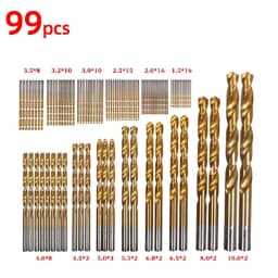 50/99pcs Titanium Coated High Speed Steel Drill Bit Set Hex Shaft Straight Spiral Twist Bits for Metal Wood Plastic Drilling