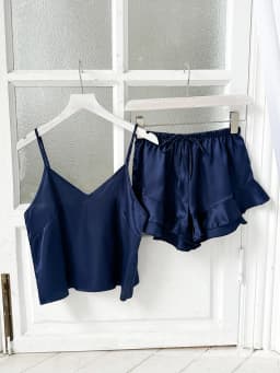 Summer Women's Satin Pajamas Loose Casual V-Neck Top With Ruffled Shorts Thin Home Wear