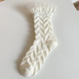 Wpmem's Summer Spring Cotton French Sweet Style JK Lace Midtube Socks Organza Fashion Wooden Ear Pile Pile Socks Pearl Stockings