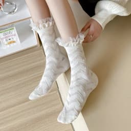Wpmem's Summer Spring Cotton French Sweet Style JK Lace Midtube Socks Organza Fashion Wooden Ear Pile Pile Socks Pearl Stockings