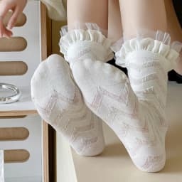 Wpmem's Summer Spring Cotton French Sweet Style JK Lace Midtube Socks Organza Fashion Wooden Ear Pile Pile Socks Pearl Stockings