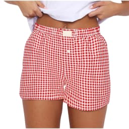 Gingham Boxer Shorts for Women Teen-girls Cute Red Gingham Check Pajamas Shorts Sleep Lounge Shorts Summer Outfit