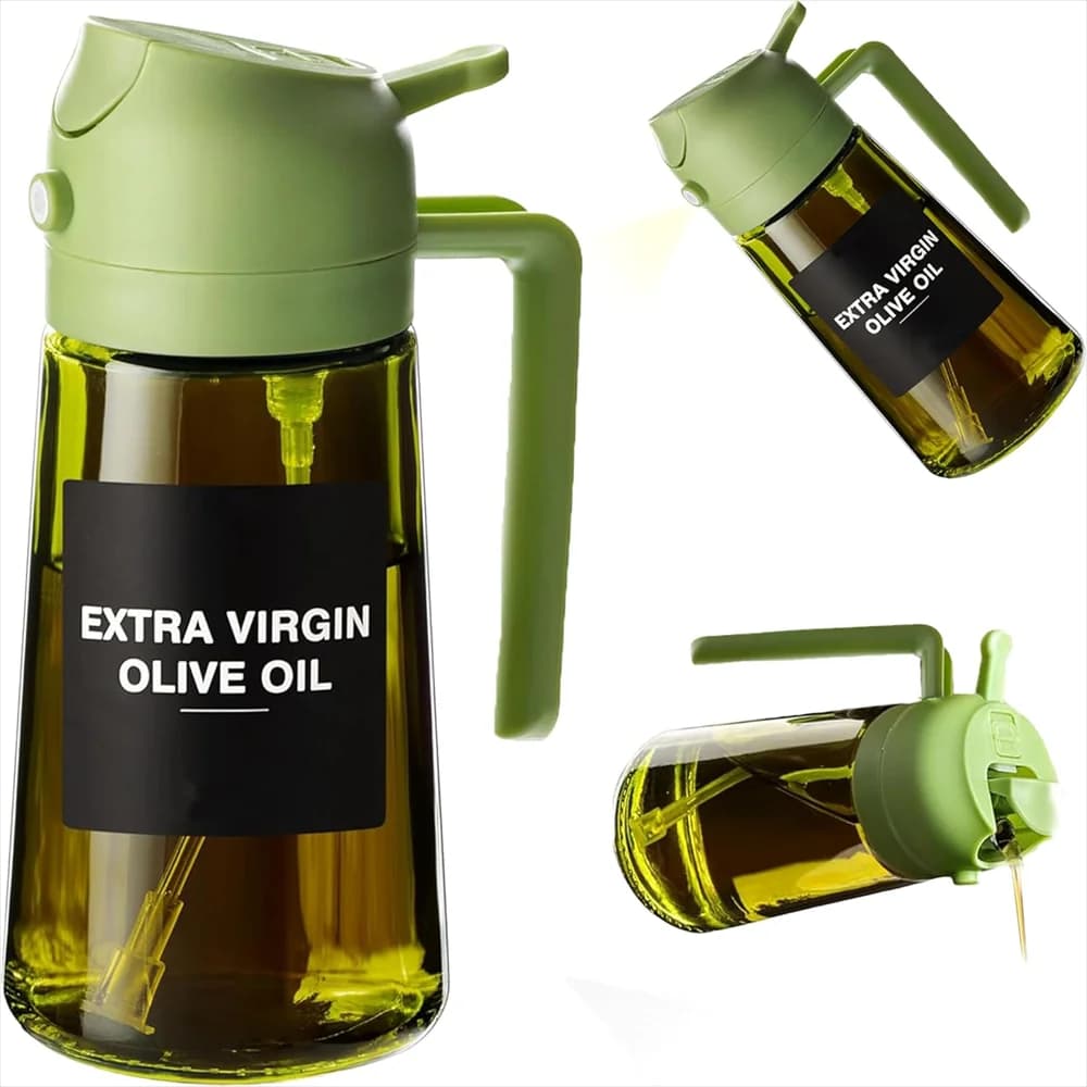 470 ML Oil Sprayer for Cooking, 2-in-1 Olive Oil Dispenser and Oil Bottle with Stickers, Thick Glass Spray Bottle