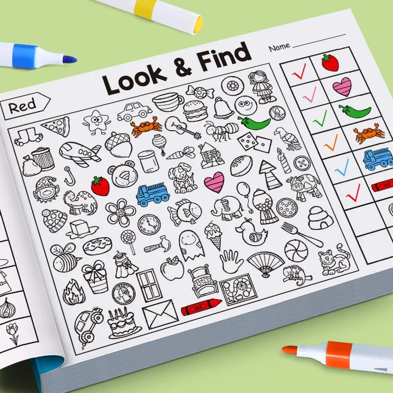 Children's Search for Items Game, Enhance Visual Perception, Fun Coloring Book, Focus and Attention, Handwriting Exercise Book