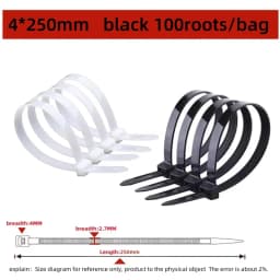 100PCS Plastic Nylon Cable Ties Self-locking Cord Ties Straps Adjustable Cables Fastening Loop Home Office Wire Zip Ties