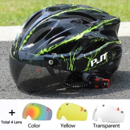 PJT Lightweight Breathable Bicycle Helmet With Magnetic Attraction Goggles Lens Bike Helmet Free Switching Adult Cycling Helmet