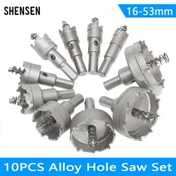 10Pcs16-53mm Alloy Hole Saw Set Carbide Tip TCT Metal Cutter Core Drill Bit Kits for Stainless Steel Metal Drilling Crown
