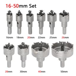 10Pcs16-53mm Alloy Hole Saw Set Carbide Tip TCT Metal Cutter Core Drill Bit Kits for Stainless Steel Metal Drilling Crown