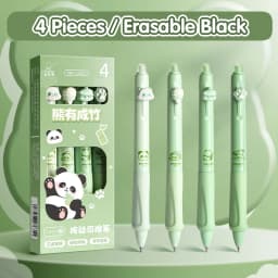 4PC Erasable Pen Neutral Pen Cartoon Sleeve Moyi Button Pen Upright Posture Thermal Eraser High Aesthetic Value Press Protection