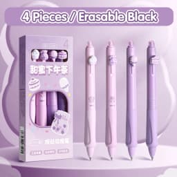4PC Erasable Pen Neutral Pen Cartoon Sleeve Moyi Button Pen Upright Posture Thermal Eraser High Aesthetic Value Press Protection