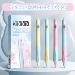 4PC Erasable Pen Neutral Pen Cartoon Sleeve Moyi Button Pen Upright Posture Thermal Eraser High Aesthetic Value Press Protection