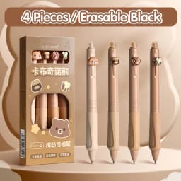 4PC Erasable Pen Neutral Pen Cartoon Sleeve Moyi Button Pen Upright Posture Thermal Eraser High Aesthetic Value Press Protection