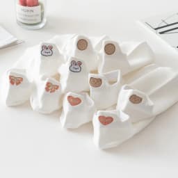 5 Pairs Cute White Socks Women Embroidered Short Ankle Socks Coffee Rabbit Bear Bowknot Love Heart Expression Cotton Boat Socks