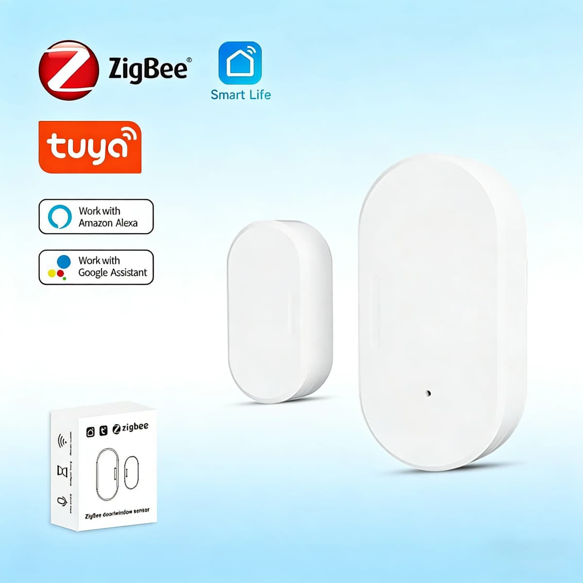 Tuya Zigbee Door Window Sensor, Smart Life Magnetic Contact Alarm, Works with Alexa Google Assistant, Support Z2M Zigbee2MQTT
