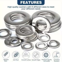 200/400pcs Stainless Steel Flat Washers Set (M2-M12) – Home DIY, Industrial Repair, Kitchen Decoration & Outdoor Maintenance