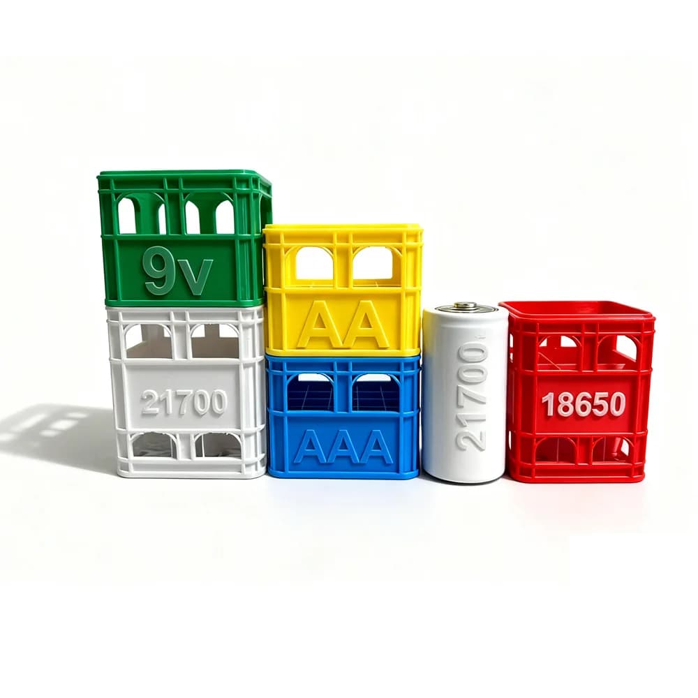 3D Printed Beer Crate Style Stackable Battery Storage Box, AA and AAA Sizes, 18650 21700 9V.