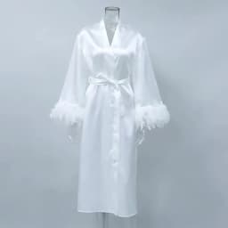 Feather Blush Kimono Robe Boudoir Wedding Floor Length Maxi Dressing Gown Robes Bride to Be Hen Party Stain Silk Lingerie