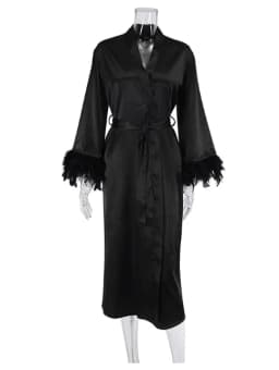 Feather Blush Kimono Robe Boudoir Wedding Floor Length Maxi Dressing Gown Robes Bride to Be Hen Party Stain Silk Lingerie