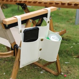 Camping Chair Pocket, Beach Chair Pouch with 2 Leather Pockets, Wheelchair Side Bag for Bedside/Outdoor/Beach/Camping