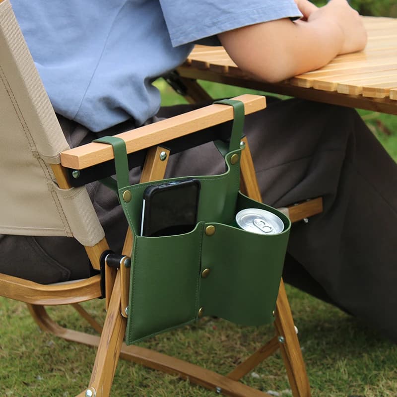 Camping Chair Pocket, Beach Chair Pouch with 2 Leather Pockets, Wheelchair Side Bag for Bedside/Outdoor/Beach/Camping