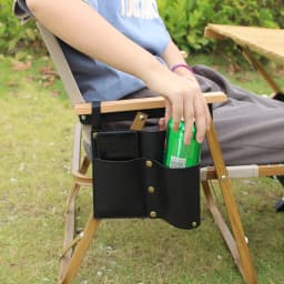 Camping Chair Pocket, Beach Chair Pouch with 2 Leather Pockets, Wheelchair Side Bag for Bedside/Outdoor/Beach/Camping
