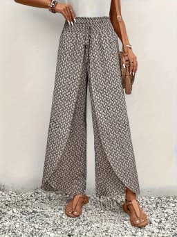Spring Summer Women Elegant Wide Legs Pants Casual Vacation Beach Print Trousers Office Lady Loose High Waist Pants