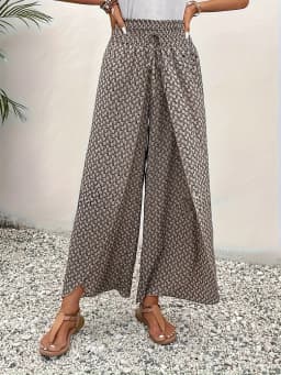 Spring Summer Women Elegant Wide Legs Pants Casual Vacation Beach Print Trousers Office Lady Loose High Waist Pants