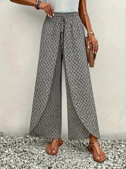 Spring Summer Women Elegant Wide Legs Pants Casual Vacation Beach Print Trousers Office Lady Loose High Waist Pants