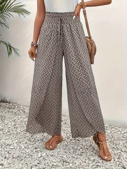 Spring Summer Women Elegant Wide Legs Pants Casual Vacation Beach Print Trousers Office Lady Loose High Waist Pants