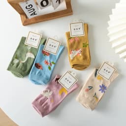 Socks Women Autumn Winter Japanese Flower Cartoon Animal Goose Dog Bird Cute Hedgehog Soft Absorption Ins Cotton Mid-tube Sock
