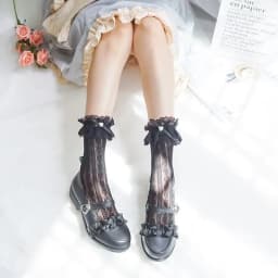 Women's Summer Spring Cotton Socks Thin White Lolita Lace Stocking Black Jk Bow Sweet Mid-leg Calf Socks Sweet Style Girls Gift