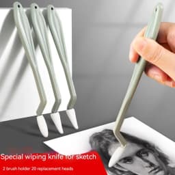 2Pcs Art Sketch Wipe Knife +20pcs Washable Brush Sponge Highlight Artist Drawing Correction Detail Eraser Pen Sketch Clean Tools