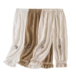Embroidery Bloomers Lace Linen Casual Elastic High Waist Loose Wide Leg Women's Pants Ankle-Length Pants For Women Clothing 2024