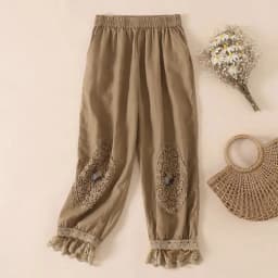 Embroidery Bloomers Lace Linen Casual Elastic High Waist Loose Wide Leg Women's Pants Ankle-Length Pants For Women Clothing 2024