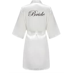 Grass Green Women's White Letter Bride Bridesmaid Short Satin Robes for Wedding Party Getting Ready