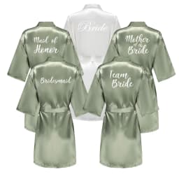 Grass Green Women's White Letter Bride Bridesmaid Short Satin Robes for Wedding Party Getting Ready