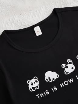 Women's new style three-piece black short-sleeved top panda print shorts pant suit cartoon casual home wear