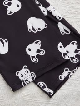 Women's new style three-piece black short-sleeved top panda print shorts pant suit cartoon casual home wear