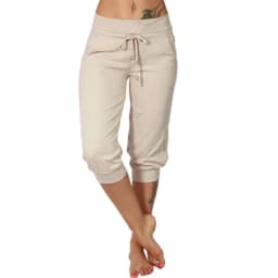 Classic Solid Color Jogging Pants Women Cotton Linen Capris Trousers Bandage Double Pocket Pants Summer Beach Vacation Wear