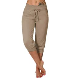 Classic Solid Color Jogging Pants Women Cotton Linen Capris Trousers Bandage Double Pocket Pants Summer Beach Vacation Wear