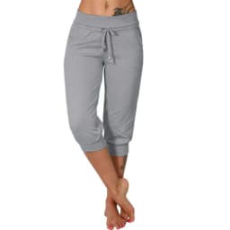 Classic Solid Color Jogging Pants Women Cotton Linen Capris Trousers Bandage Double Pocket Pants Summer Beach Vacation Wear