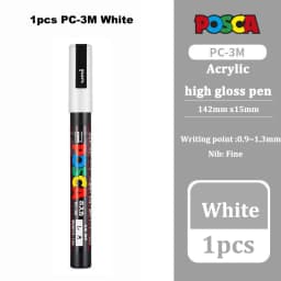 Posca White Marker Brush, Permanent Waterproof Non-fading High Gloss Mark Pens-Rock Art/Fabric Paint/Shoe Graffiti/Poster Making