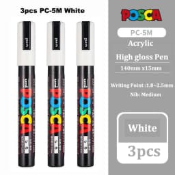 Posca White Marker Brush, Permanent Waterproof Non-fading High Gloss Mark Pens-Rock Art/Fabric Paint/Shoe Graffiti/Poster Making