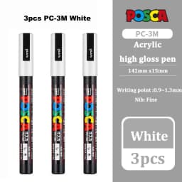 Posca White Marker Brush, Permanent Waterproof Non-fading High Gloss Mark Pens-Rock Art/Fabric Paint/Shoe Graffiti/Poster Making