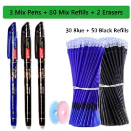 85Pcs/Set Erasable Pen Gel Pens Blue/Black ink Refills Rod Washable Handle School Writing Office Kawaii Stationery Gel Pen