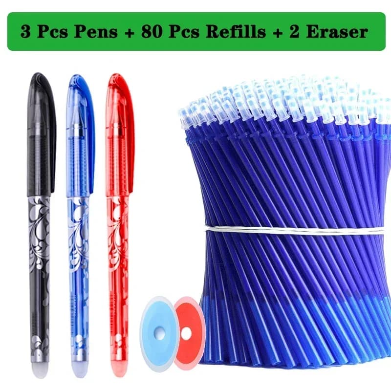 85Pcs/Set Erasable Pen Gel Pens Blue/Black ink Refills Rod Washable Handle School Writing Office Kawaii Stationery Gel Pen