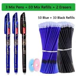 85Pcs/Set Erasable Pen Gel Pens Blue/Black ink Refills Rod Washable Handle School Writing Office Kawaii Stationery Gel Pen
